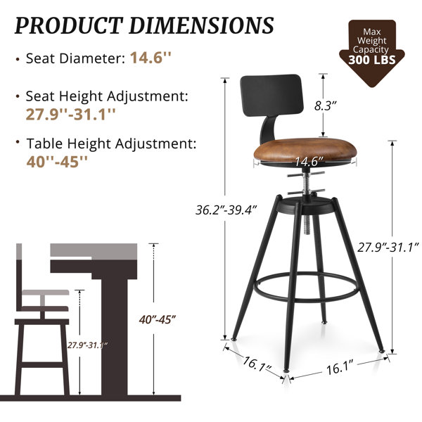 17 Stories Raihaan Swivel Upholstered Adjustable Height Counter Stool